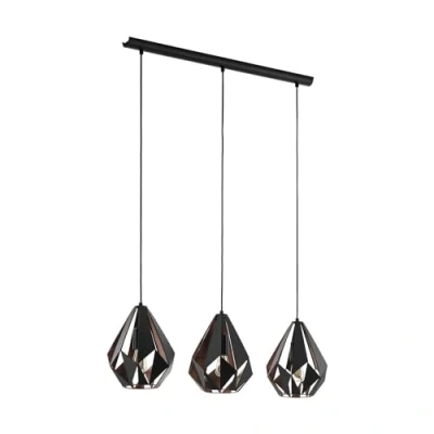Obrázek EGLO závěsná lampa Carlton 1, 3 žárovky vintage závěsné svítidlo, retro z kovu v černé a mědi, objímka E27