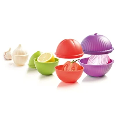 Obrázek Mastrad Veggie Savers úložné boxy na zeleninu 4: česnek, cibule, citrón, rajčata šetří místo trvalá svěžest a pachová neutralita pro