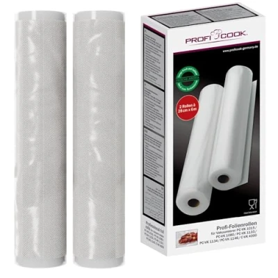 Obrázek ProfiCook® vakuový sáček vakuová fólie pro všechny značky 2 role à 28 cm x 6 m vakuové pytle na potraviny silný a odolný proti roztržení vakuovací přístroj Sous vide 100% těsný