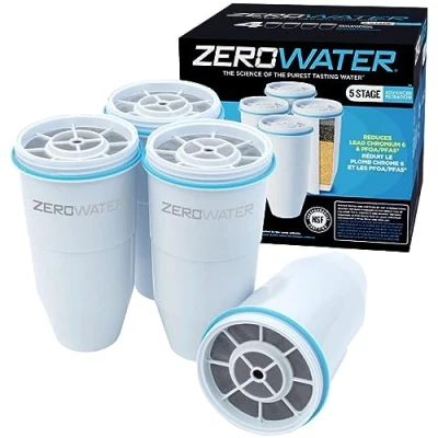 Obrázek Zerowater 5stupňový náhradní vodní filtr, čistič vody s pitnou vodou certifikováno NSF pro snížení olova, jiných těžkých kovů a PFOA/PFOS filtr kartuše 4 ks, bílá