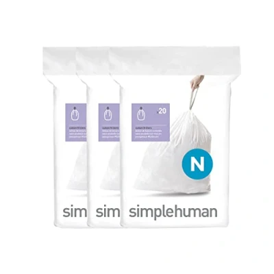 Obrázek simplehuman CW0262 Code N přesné pytle na odpadky, 45 50 litrů, 3 x balení po 20 (60 kusech), bílý plast