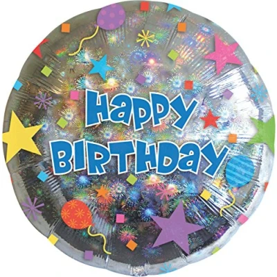 Obrázek Amscan 13500 01 Standardní fóliový balónek Happy Birthday konfety, kulatý, průměr 43 cm, objem 13 litrů, s heliem