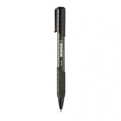 Obrázek Kores K6: Schwarzer Druckkugelschreiber, 0,7 mm Fine Point Biro mit wischfester Tinte für flüssiges Schreiben, Softgrip, Schul und Bürobedarf, 12er Pack