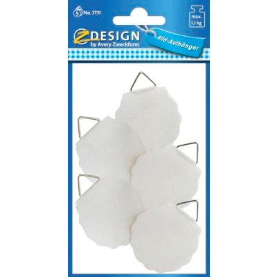 Obrázek AVERY Zweckform 3731 Závěs na obraz k nalepení 5 kusů (Ø 40 mm průměr, bílé nálepky, nosnost až 1,1 kg / 1100 g, samolepicí, obzvlášť stabilní, pro obrazy, talíře a dekorační předměty)