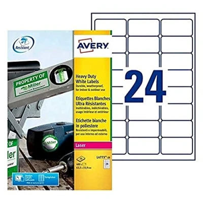 Obrázek Avery L4773 20 480x ultra odolné etikety pro laserové tiskárny 63,5 x 33,9 mm bílé