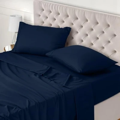 Obrázek Utopia Bedding 4dílná sada prostěradel 180 x 200 cm, námořnická modrá polyesterové mikrovlákno, 1 napínací prostěradlo 270 290 cm a 2 povlaky na polštář 50 75