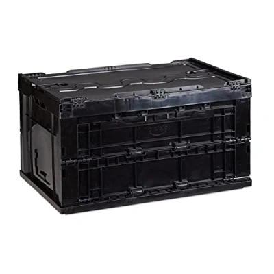 Obrázek Relaxdays Profesionální přepravní box, stabilní, komerční, vysoce kvalitní plast, kvalita, 60 l, V x Š H 32,5 58,5 39,5 cm, černý