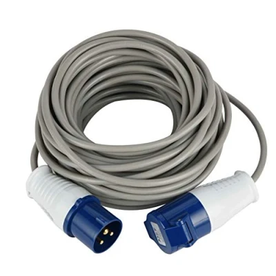 Obrázek Electraline 46148 prodloužení 20 mt průmyslová zásuvka IEC 3pólová zástrčka vhodná pro kempování, karavan, člun, staveniště šedá, IP40