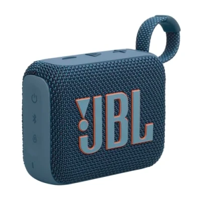 Obrázek JBL Go 4 v modré barvě přenosný Bluetooth reproduktor s reproduktorem Pro Sound, hlubokými basy a funkcí Playtime Boost vodotěsný odolný proti prachu doba provozu 7 h