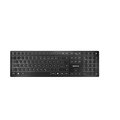Obrázek CHERRY KW 9100 SLIM, bezdrátová designová klávesnice, německé rozložení (QWERTZ), volitelně Bluetooth nebo 2,4 GHz rádio, plochá tlačítka, nabíjecí, černošedá