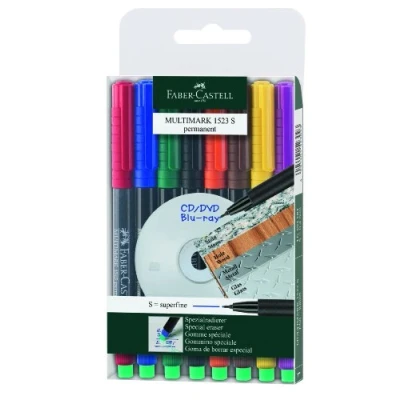 Obrázek FABER CASTELL 1523 09 popisovač MULTIMARK permanentní, tloušťka: S, 8dílné pouzdro