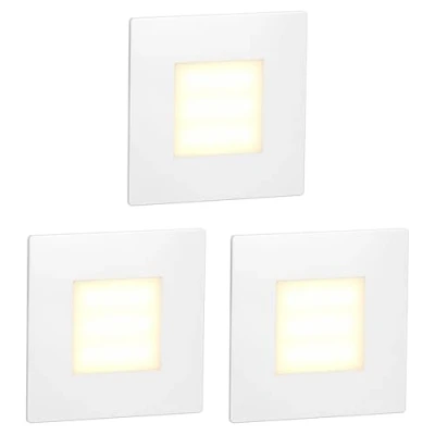 Obrázek ledscom.de 3 kusy LED schodišťových světel/nástěnných vestavných světel FEX pro vnitřní a venkovní použití, hranaté, 85 x mm, teplá bílá