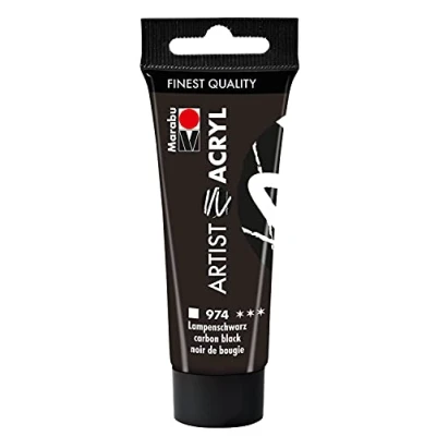 Obrázek Marabu 12200055974 Artist akryl lampy černá 974, 22 ml, jemná akrylová barva v umělecké kvalitě, na bázi vody, konzistence pastosy, vysoce pigmentovaná, velmi dobrá lesk a krycí schopnost