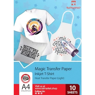 Obrázek Transferový papír/žehlicí papír pro HELLE textilie/látky od Raimarket 10 listů A4 Inkjet žehlička na papír/transferová fólie/transfery triček Textilní fólie DIY látkový tisk (10)
