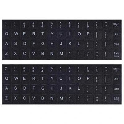 Obrázek 2 x englische Tastatur Aufkleber, universelle Buchstaben Ersatzaufkleber, weiße Schrift auf schwarzem Hintergrund, für Computer, Laptop, Notebook, Desktop, matte Alphabet Aufkleber