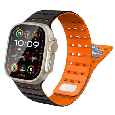Obrázek TiMOVO magnetický náramek kompatibilní s Apple Watch 49/45/46/44/42 mm, pánský dámský, sportovní silikonový pásek k hodinkám iWatch Ultra 2 SE série 10 9 8 7 6 5 4 3 1, černý