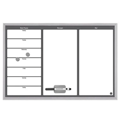 Obrázek Bi Office MM03304529 týdenní plánovací kalendář s polem na poznámky, MDF rám, lakovaná ocel, 60 x 40 cm velký, šedá/bílá