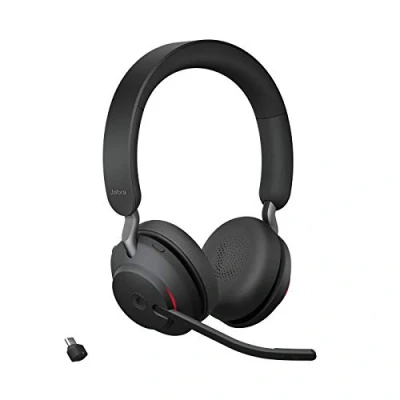 Obrázek Jabra Evolve2 65 Wireless PC Headset Noise Cancelling certifikovaná stereo sluchátka Microsoft Teams s dlouhou nabíjecí baterií adaptér USB C Bluetooth černá