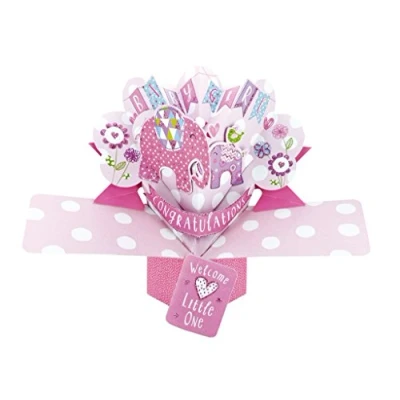 Obrázek Second Nature Nové Baby Pop Up Card s nápisem &quot;Baby Girl Congratulations&quot; v růžové barvě