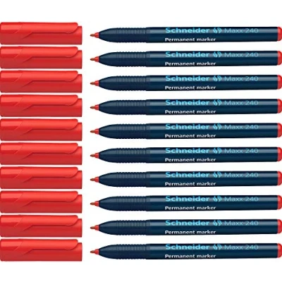Obrázek Schneider Maxx 240 permanentní značkovač s kulatým hrotem (Cap Off Ink, tloušťka linky 1 2 mm) balení 10 ks červená