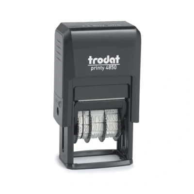 Obrázek Trodat Printy 4850/L1 Datumové razítko se standardním textem v černé barvě, vstup do kancelářského textu, 4 pásky (TT. MMM. RRRRRR) datum 12 let, němčina, výška písma 3,8 mm, integrovaný polštářek