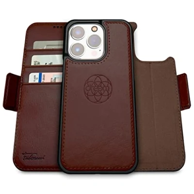Obrázek Dreem Fibonacci iPhone 14 pro pouzdro na peněženku / 2 v 1 nárazuvzdorné MagSafe Case a odnímatelná luxusní veganská kožená fólie s ochranou RFID karty stojanem; ženy muže káva