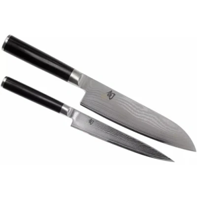 Obrázek KAI Shun Classic japonský kuchařský nůž 2dílná sada Santoku 18 cm délka čepele + univerzální 15 damaškový 32 vrstev VG MAX jádro 61 (±1) HRC rukojeť z dřeva Pakka
