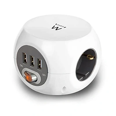 Obrázek Ewent EW3939 Power Block (Cube) s 3x zásuvkou a USB portem, 1,5m kabel bílý/bílý