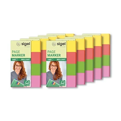 Obrázek SIGEL HN630/10 lepicí popisovač z papíru, 10 kusů á 160 proužků ve formátu 20 x 50 mm, žlutá, oranžová, zelená, růžová