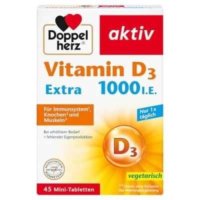 Obrázek Doppelherz Vitamín D 1000 vitamin jako příspěvek k normální funkci imunitního systému, kostí a svalových funkcí 45 mini tablet