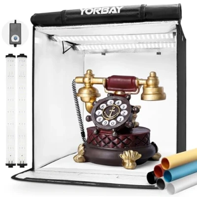 Obrázek Yorbay Fotostudio sada 52 x cm CRI 95+ LED Fotobox světelný box světelná kostka Profi fotografie stan vč. 6 podkladových fólií z PVC (černá, čistě bílá, šedá, oranžová, červená,