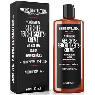 Obrázek Viking Revolution krém na obličej pro muže přírodní s kyselinou hyaluronovou, aloe vera, jojobový olej proti vráskám, anti aging, hydratační a ochranný 180 ml