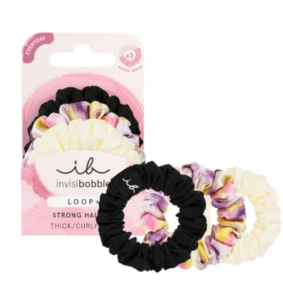 Obrázek invisibobble Haargummis Dünn Loop Be Strong, Sprunchie für Feines Haar, Stoff Haargummi Schwarz &amp; Bunt, 3 Stück
