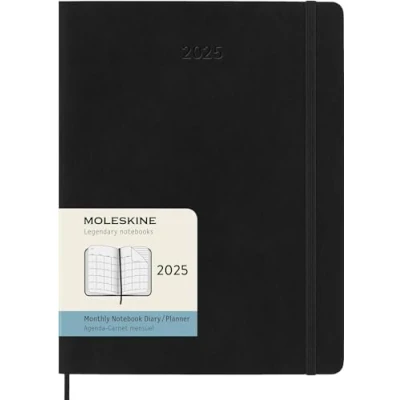 Obrázek Moleskine Monthly Planner, 12měsíční plánovač 2025, měkká vazba a elastický uzávěr, barva černá, extra velký formát 19 x 25 cm