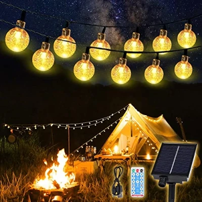 Obrázek SALCAR solární světelný řetěz venkovní 60 LED, 15 m 8 režimů, vodotěsnost IP44, křišťálové koule, pro zahradu, terasu, balkon, svatbu,