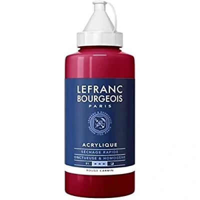 Obrázek Lefranc Bourgeois akrylová barva 300358 Fine karmínově červená, 750ml láhev, krémová na vodní bázi, rychleschnoucí, stálá světle, voděodolná