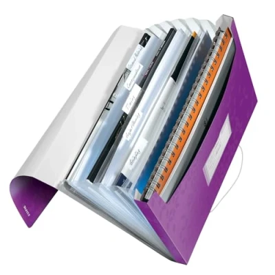 Obrázek Leitz 45890062 desky s přihrádkami WOW, A4, 6 přihrádek, PP, fialová