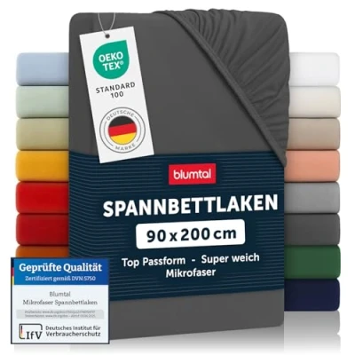 Obrázek Blumtal® napínací prostěradlo 90 x 200 cm mikrovlákno prostěradla s certifikací Öko Tex povlečení / lněné plátno Fitted Sheets antracit