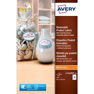 Obrázek Avery L7101REV 20 Oválné etikety odstranitelné papír 63,5 x 42,3 mm 360 kusů bílé