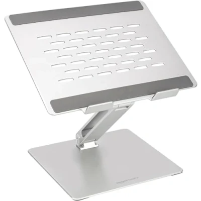 Obrázek Amazon Basics Nastavitelný ergonomický stojan na notebook s odvodem tepla, plynulé nastavení výšky a úhlu, ideální pro laptop do 43,9 cm (17,3 palců), 27,9 x 23 5,6 cm, stříbrný