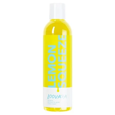 Obrázek Loovara masážní olej 250 ml LEMON SQUEEZE erotický a stimulující s ovocnou citrusovou vůní pro veselou předehru partnerskou masáž přírodní oleje