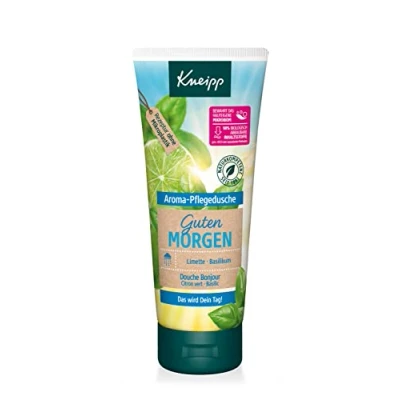 Obrázek Kneipp Aromatický sprchový gel Dobré ráno osvěžující s éterickým limetkovým olejem a přírodním extraktem bazalky zachovává si vlastní mikrobiom pokožky bez mikroplastů 200 ml