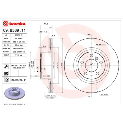 Obrázek Brembo 09.B569.11 Zadní brzdový kotouč s UV lakováním, počet 2