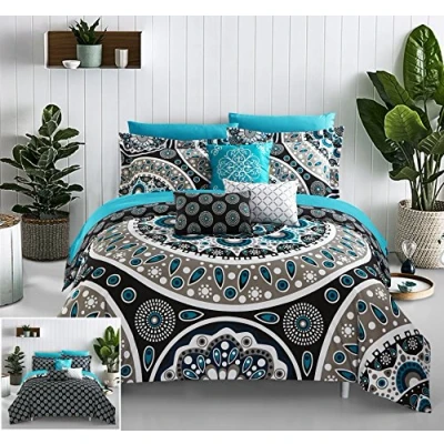 Obrázek Chic Home Mornington Wende Bettwäsche Set, King Size Bett (10 teilig), Boho Paisley Mikrofaser Schmusetuch, Kissenbezüge, Spannbetttuch, Bettlaken und dekoratives Kissen,