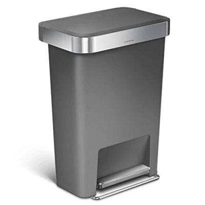 Obrázek simplehuman CW1386CB 45 litrů, obdélníkový pedálový koš s přihrádkou na sáček, odpadkový do kuchyně, šedý plast, 5 let záruka