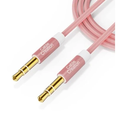 Obrázek 3,5 mm Aux kabel, CableCreation stereo audio kabel (konektor na konektor), jack kompatibilní s iPhone, auto, sluchátka, tablety, Priva III atd. 0,9 m/3 FT, růžové zlato