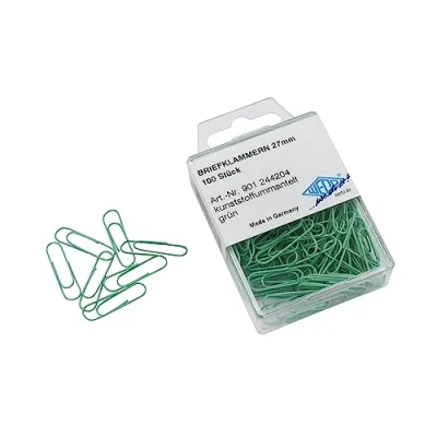 Obrázek Wedo 901244204 kancelářské sponky (kov, 27 mm, s potahem z umělé hmoty) 100 kusů, zelené