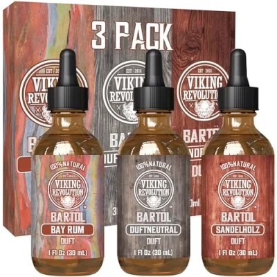 Obrázek Viking Revolution Beard Oil Conditioner 3 Pack All Natural Variety Bay Rum, Unscented, &amp; Sandalwood Conditioning and Moisturizing Gifts For Men x 30 ml