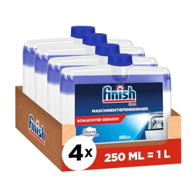 Obrázek Finish Čistič hloubky stroje tekutý čistič strojů proti vodnímu kameni a mastnotě pro čistou myčku úsporné balení se 4 x 250 ml pečovatele v pračce