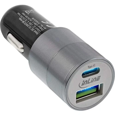 Obrázek InLine 31502S USB napájecí adaptér do auta Quick Charge 3.0, 12/24 V DC na 5 DC/3 A, A + typ C, černý